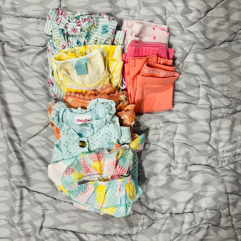 Cutest Bundle of Colorful and Fun Dresses, Romper, and Leggings. Size 4 girl!